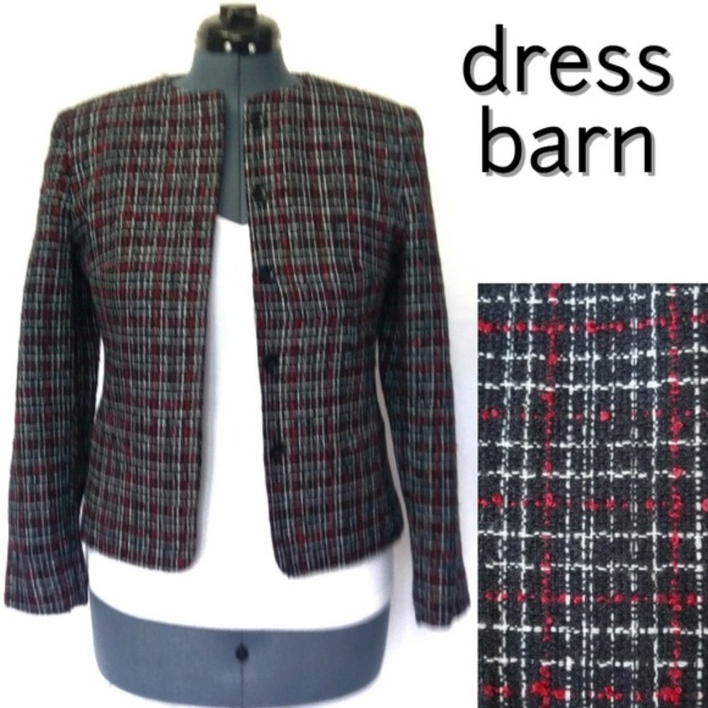 Plaid Tweed Fitted Blazer EUC